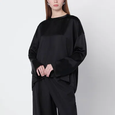 Totême Black Oversized Satin Blouse