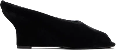 Totême Black Peep-toe Velvet Wedge Mule Heels