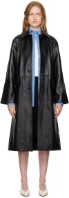 Totême Black Raglan Sleeve Leather Coat In Black 001