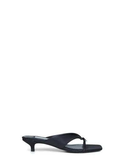 Totême Bow Satin Sandals Black