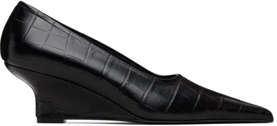 Totême Black Sharp Croco-embossed Wedge Heels