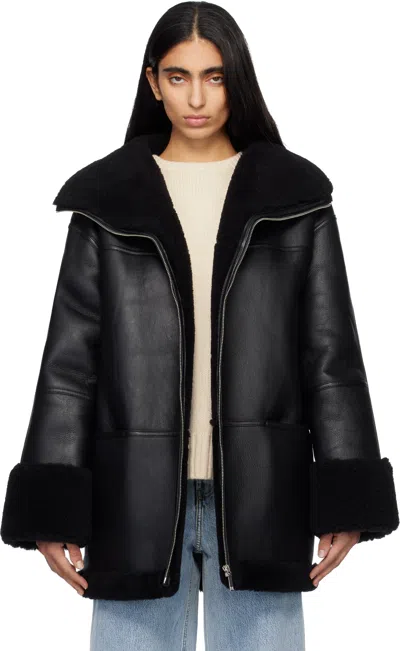 Totême Black Signature Shearling Jacket