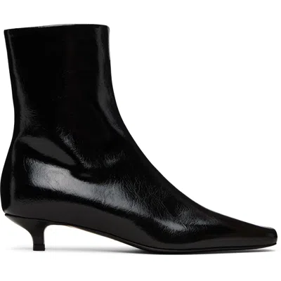 Totême Black Slim Naplack Ankle Boots In Animal Print