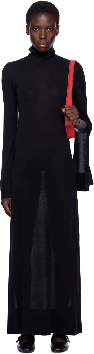 Totême Black Slit Sleeve Knit Maxi Dress