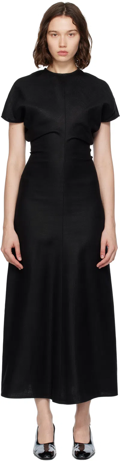 Totême Black Slouch Waist Basketweave Midi Dress