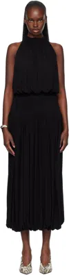Totême Black Fluid Viscose Gathered Midi Dress In Black