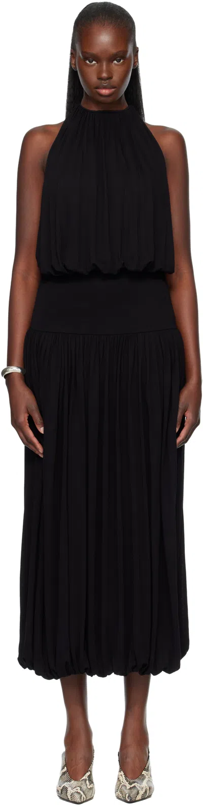 Totême Black Fluid Viscose Gathered Midi Dress In Burgundy