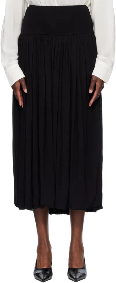 Totême Black Soft Gathered Midi Skirt