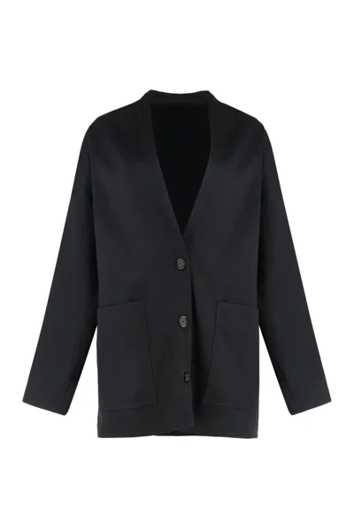 Totême Black Solid V Neck Cardigan