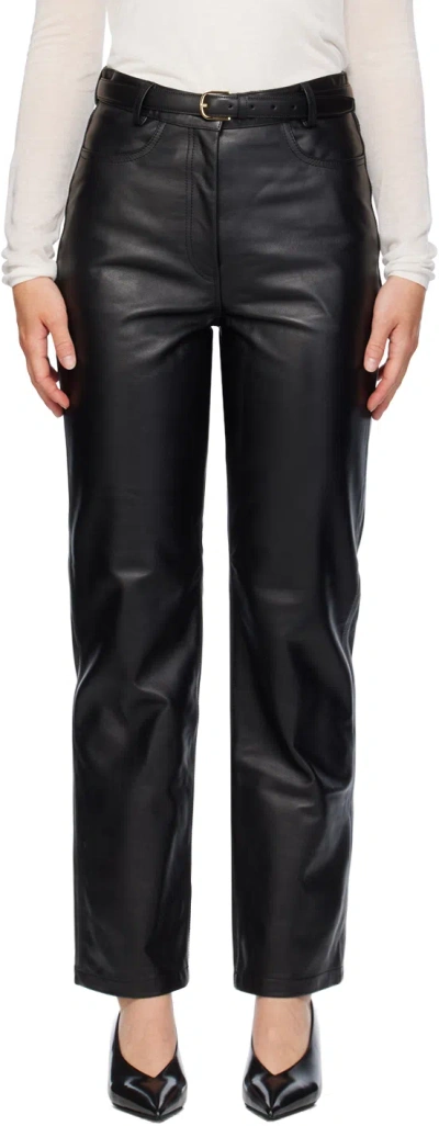 Totême Black Straight Leather Pants In 001 Black