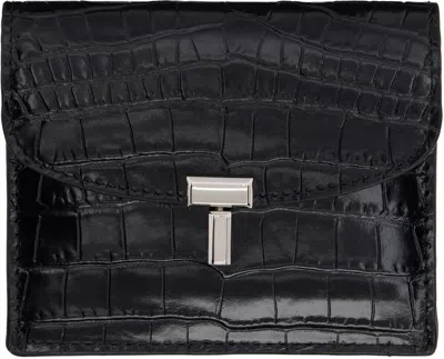 Totême Black T-lock Croco-embossed Card Holder