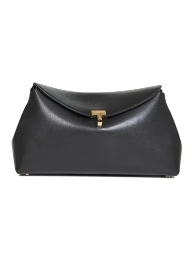Totême Black T-lock Leather Clutch Bag