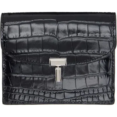 Totême Black T-lock Croco-embossed Card Holder