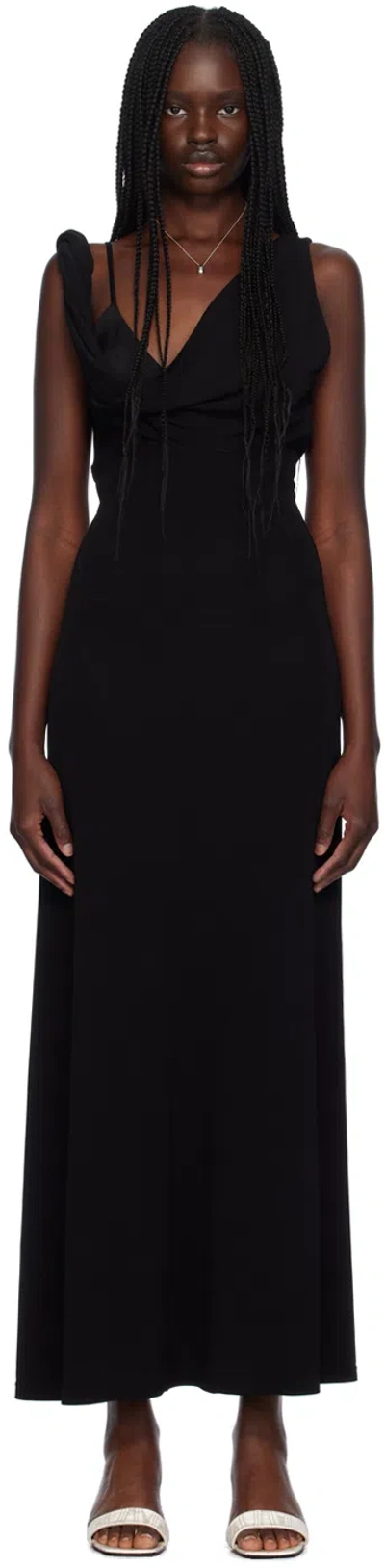 Totême Twisted Draped Satin Maxi Dress In Black