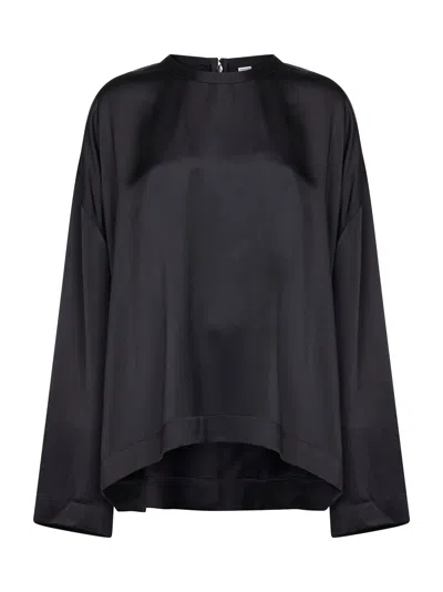 Totême Womens Black Boxy-fit Long-sleeves Woven Top