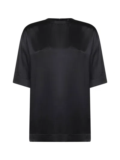 Totême Black Viscose Satin Crewneck T-shirt