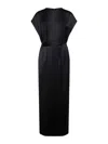 Totême Black Viscose Satin Long Belted Dress In Black
