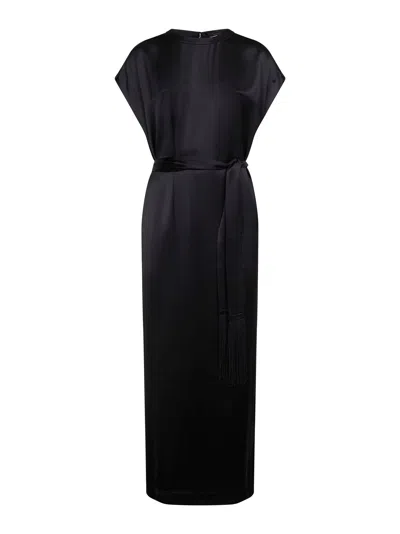 Totême Black Viscose Satin Long Belted Dress