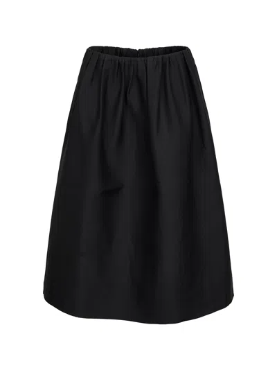 Totême Toteme Gathered Wool And Silk-blend Midi Skirt In Black