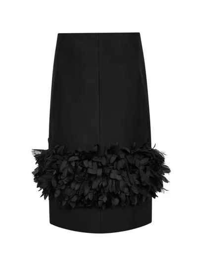 Totême Black Wool And Silk Petal Midi Skirt