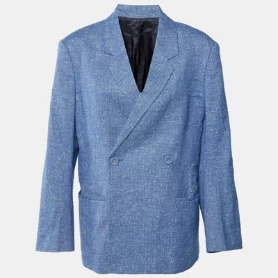Pre-owned Totême Blue Melange Cotton & Linen Double Breasted Blazer L