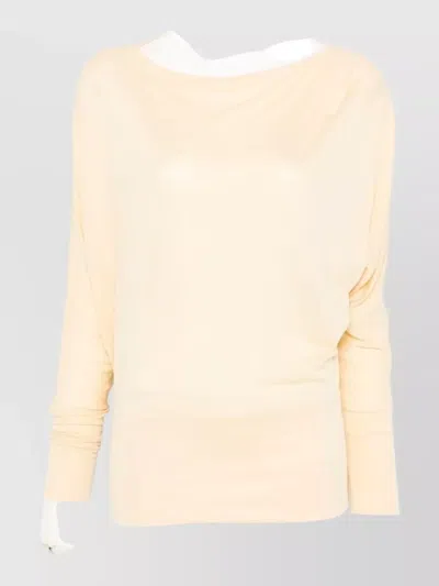 Totême Boat Neck Sweater Draped Design Long Sleeves In Yellow