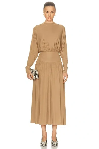 Totême Toteme Gathered Crepe-jersey Midi Dress In Brown
