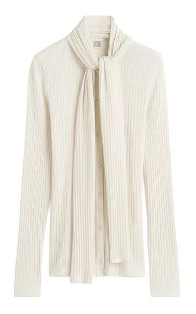 Totême Toteme Bow Ribbed Knit Top In White