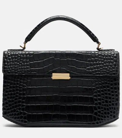 Totême Box Small Croc-effect Leather Top-handle Bag In Black