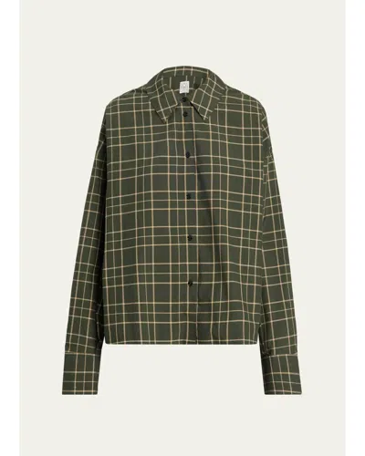Totême Boxy Check Cotton Shirt In Green