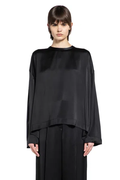 Totême Womens Black Boxy-fit Long-sleeves Woven Top
