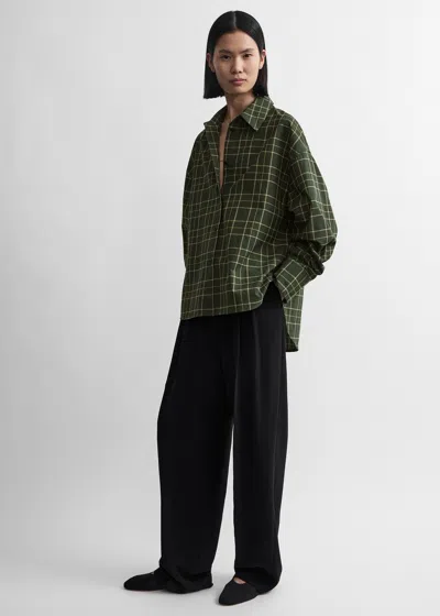 Totême Check-pattern Silk-blend Shirt In Green