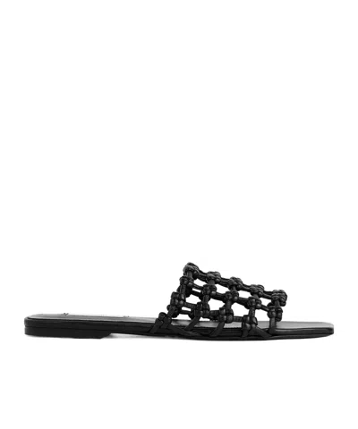 Totême Braided-leather Bandeau Slides Black