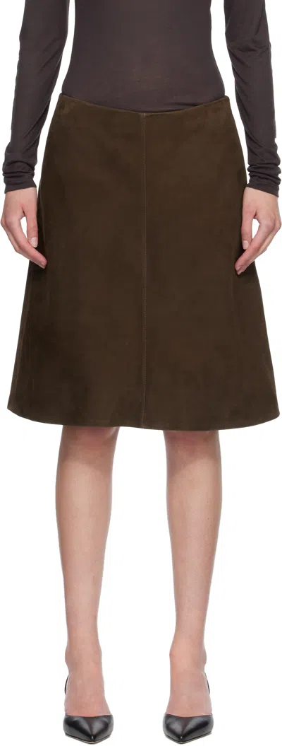 Totême Brown A-line Suede Midi Skirt