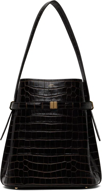 Totême Brown Belted Croco-embossed Bucket Bag