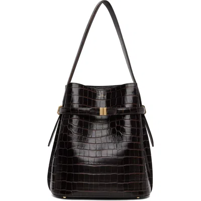 Totême Brown Belted Croco-embossed Bucket Bag In Black