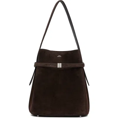 Totême Brown Belted Suede Bucket Bag In Pink