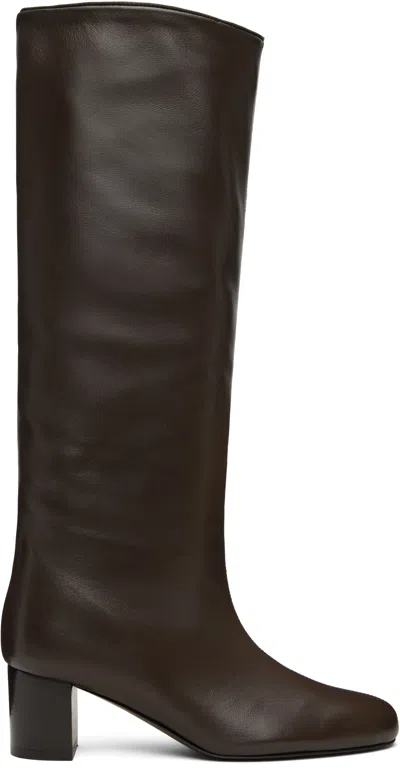 Totême Womens Toteme Downtown Leather Heeled Knee-high Boots In Brown