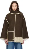 Totême Fringe Detailed Long Sleeved Scarf Jacket In Brown