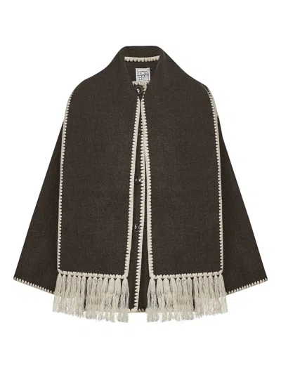Totême Brown Felt Embroidered Scarf Jacket