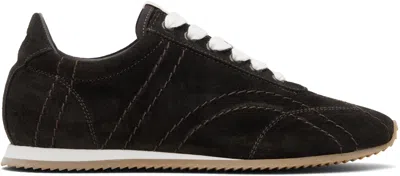 Totême Leather Sneakers Contrast Stitching Low Top Rubber In Black