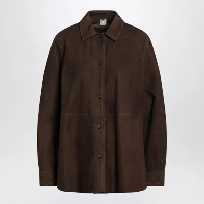 Totême Womens Bark Soft Long-sleeves Suede Overshirt In Brown