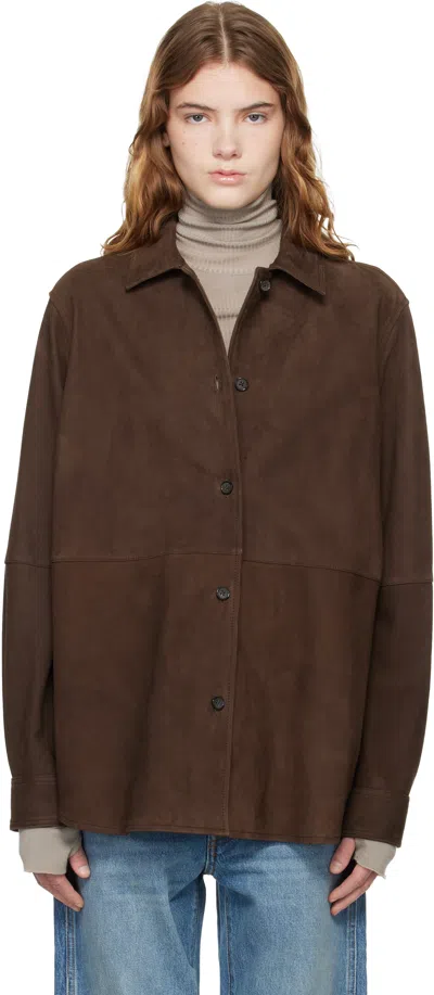 Totême Brown Soft Suede Jacket In Animal Print