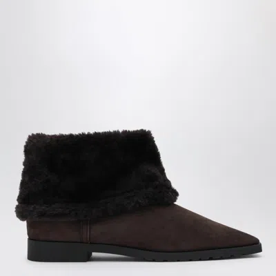 TOTÊME TOTEME BROWN SUEDE AND SHEARLING ANKLE BOOTS