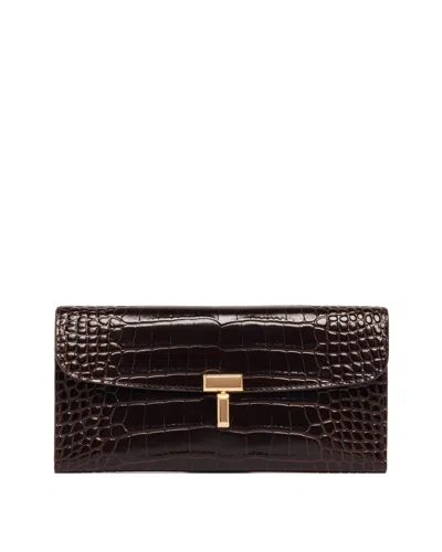 Totême Brown T-lock Croc-print Wallet