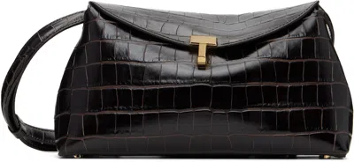 Totême Brown T-lock Croco-embossed Clutch