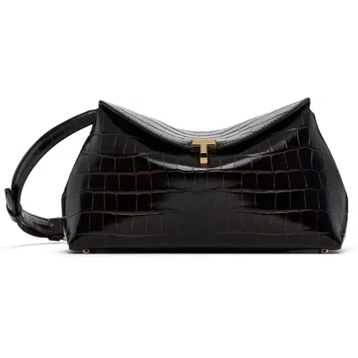 Totême Brown T-lock Croco-embossed Clutch In Black