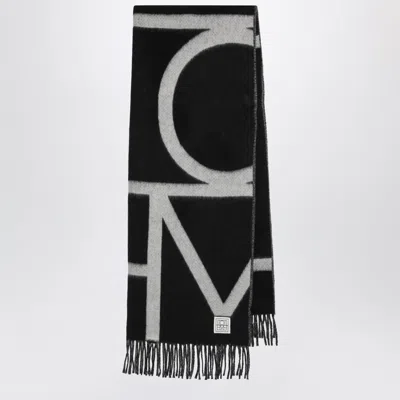 Totême Toteme Brushed Wool Scarf With Monogram In Black