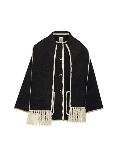 Totême Toteme Built-in Scarf Felted Wool Jacket In Black
