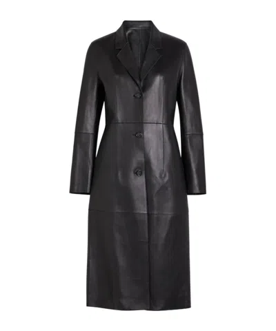 Totême Button-down Leather Trench Coat In Black